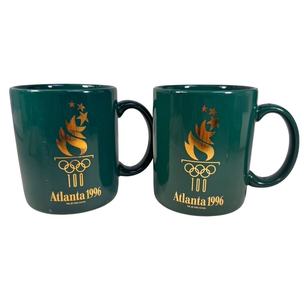 Set of 2 Atlanta 1996 Centennial Olympic Games Coffee Mugs – Green & Gold Logo